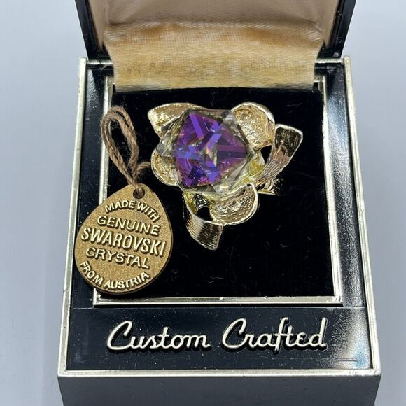 Vintage Austrian Swarovski Crystal Adjustable Flower Ring Original Box Unmarked - Picture 2 of 12